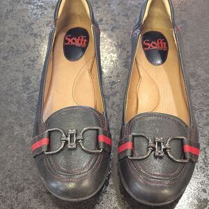 Sofft Black and Red Loafers with Buckle Detail